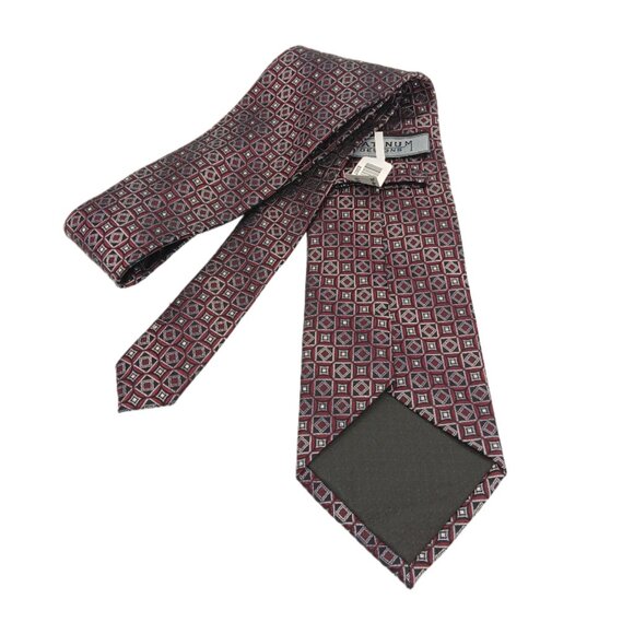 Platinum Designs Silk Tie Men’s 60” Burgundy Gray Navy Woven Geometric Wide New - Picture 3 of 3